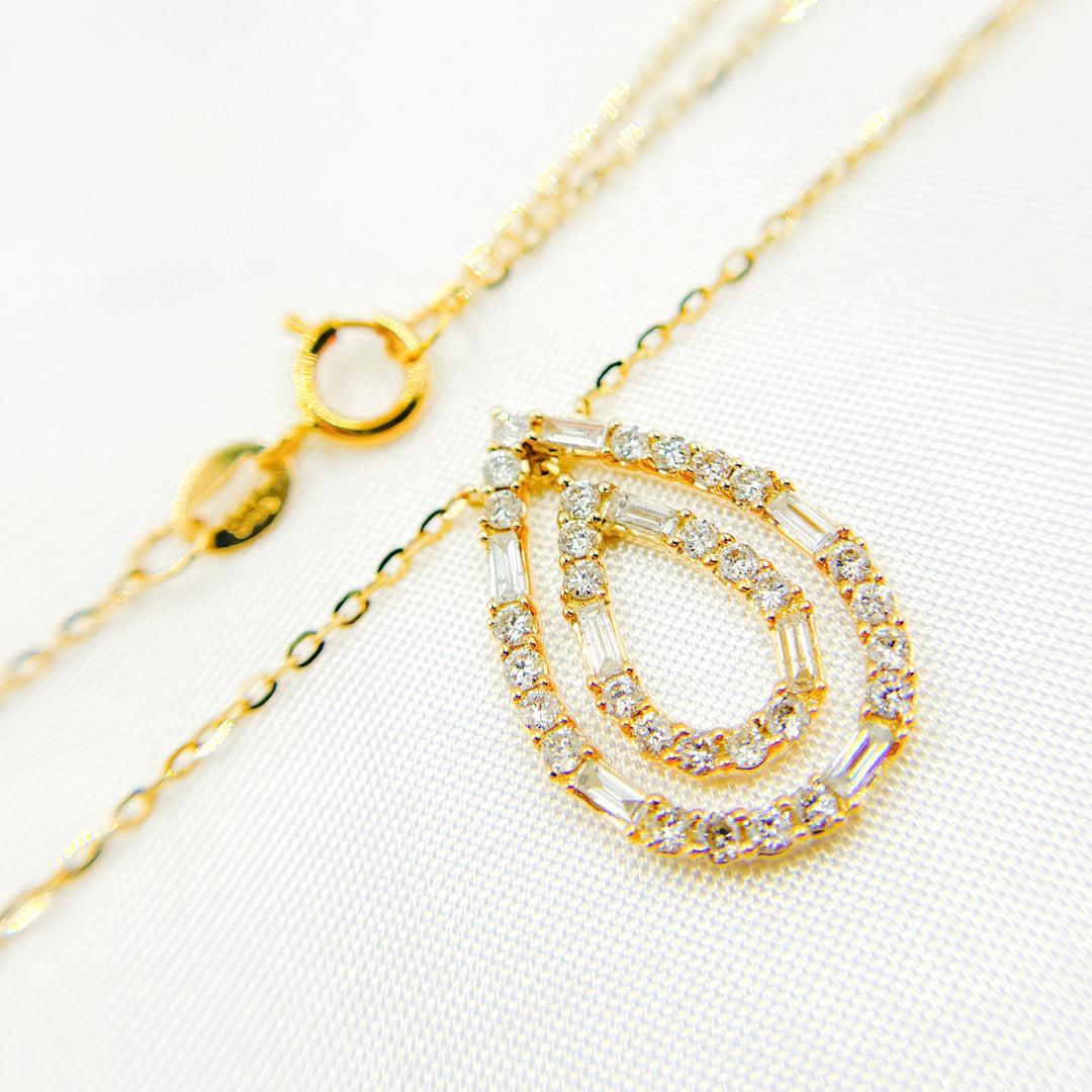 14k Solid Gold Diamond Double Drop Necklace. NT401023