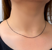 Sterling Silver Oxidized Satellite Chain with Gold Cubes