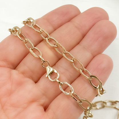 14K Solid Hollow Gold Flat Oval Link Chains