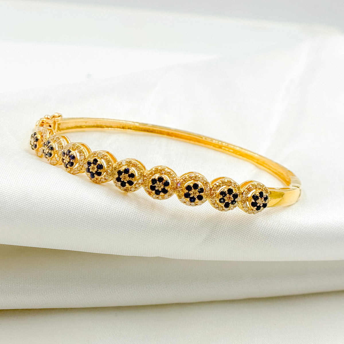KG247.14K Solid Gold Bangle with Diamonds and Stones
