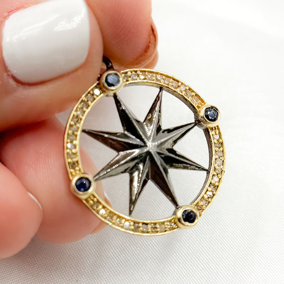 DP696. Diamond Sterling Silver Round Star Pendant with Gemstone