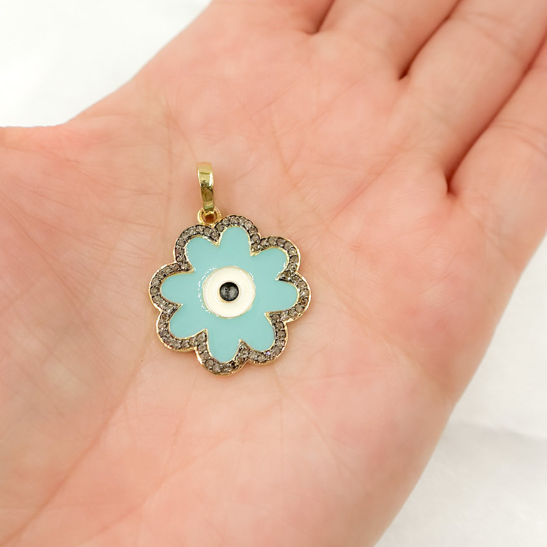 DP648A. Diamond Sterling Silver Flower Enamel Pendant