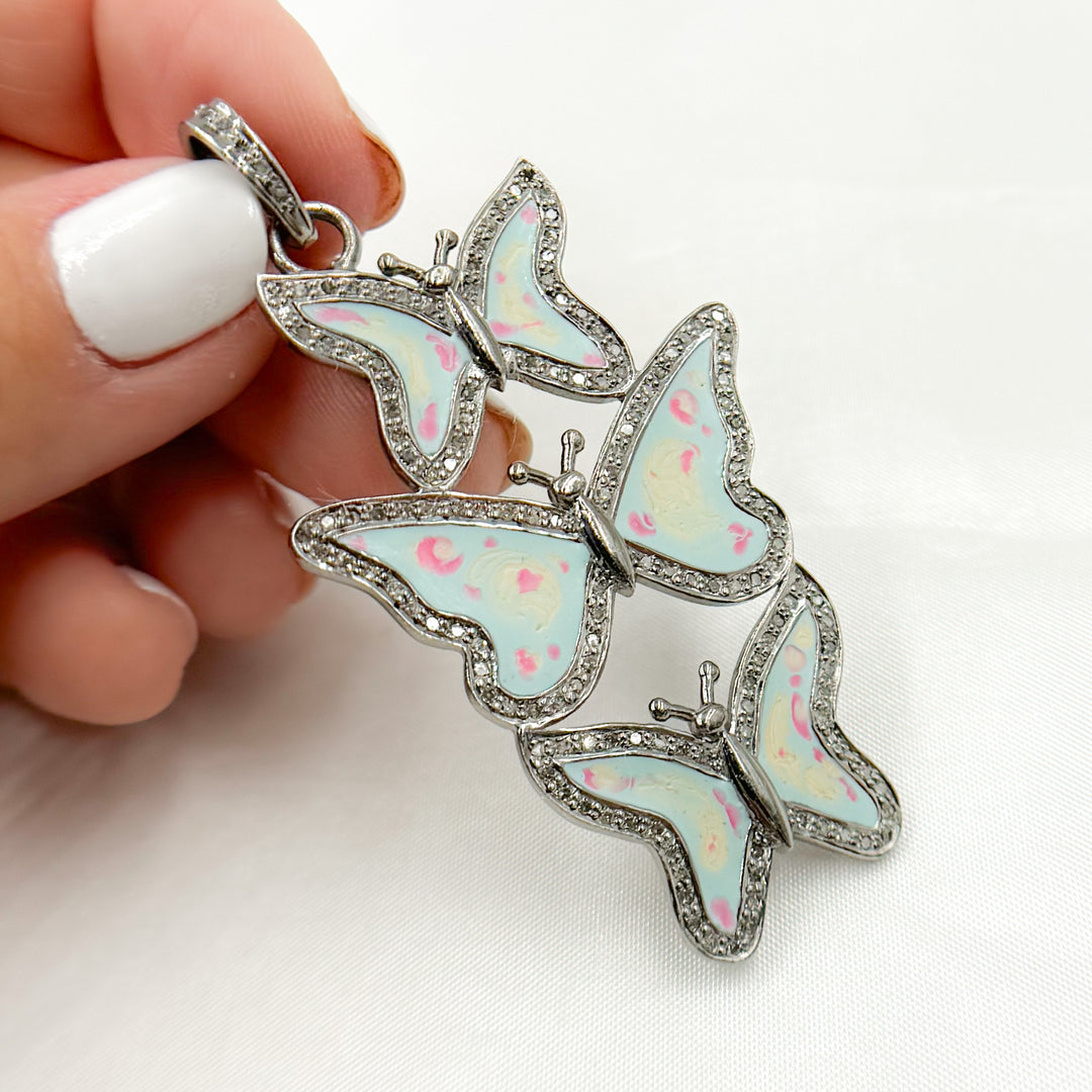 DP388A. Diamond Sterling Silver Butterfly Enamel Pendant