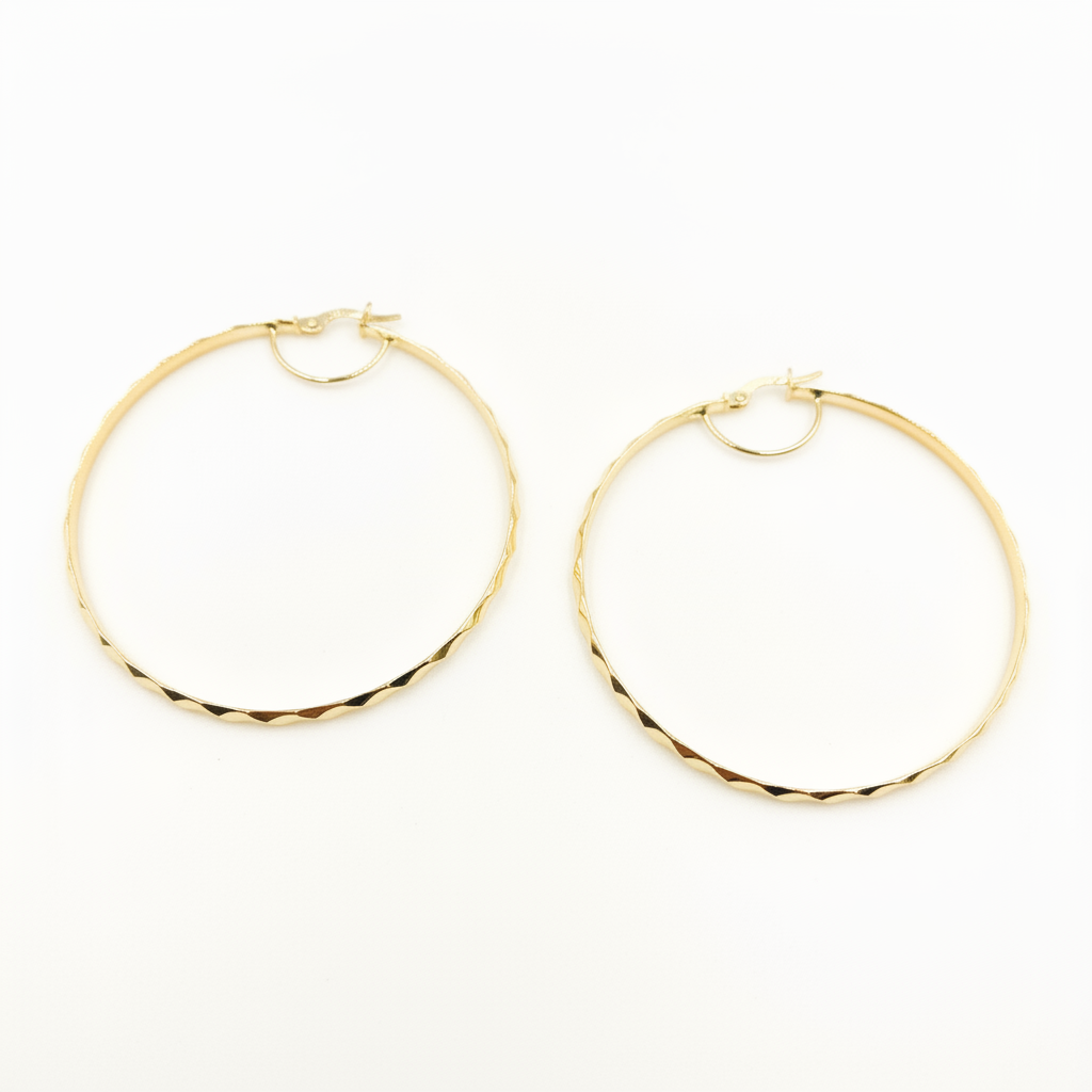GER106. 14K Gold Twisted Hoop Earrings