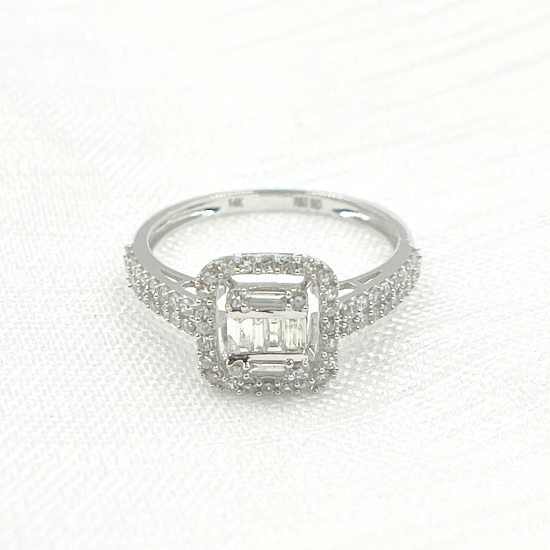 14K Gold Diamond Square Ring. TJ0005