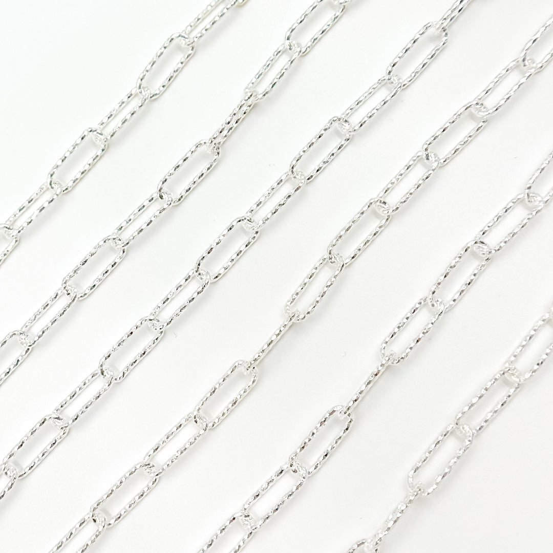 V8FD. Sterling Silver Hammered Paperclip Chain