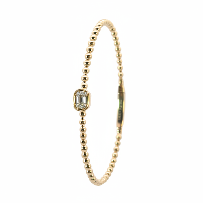 BNB68644. 14K Solid Gold Baguette Diamond Beaded Bangle
