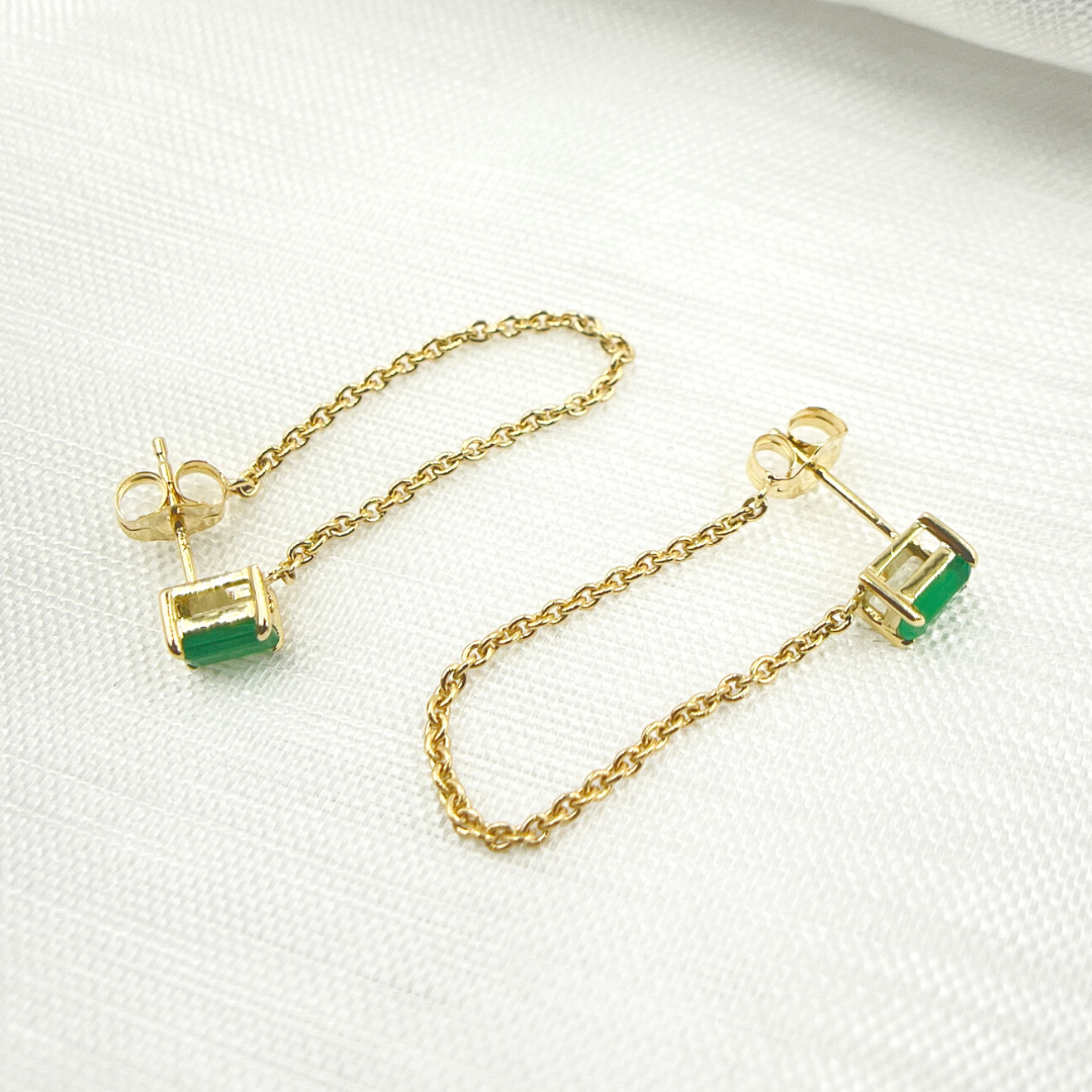 14K Gold Emerald Rectangle Chain Earrings. EFI52161EM