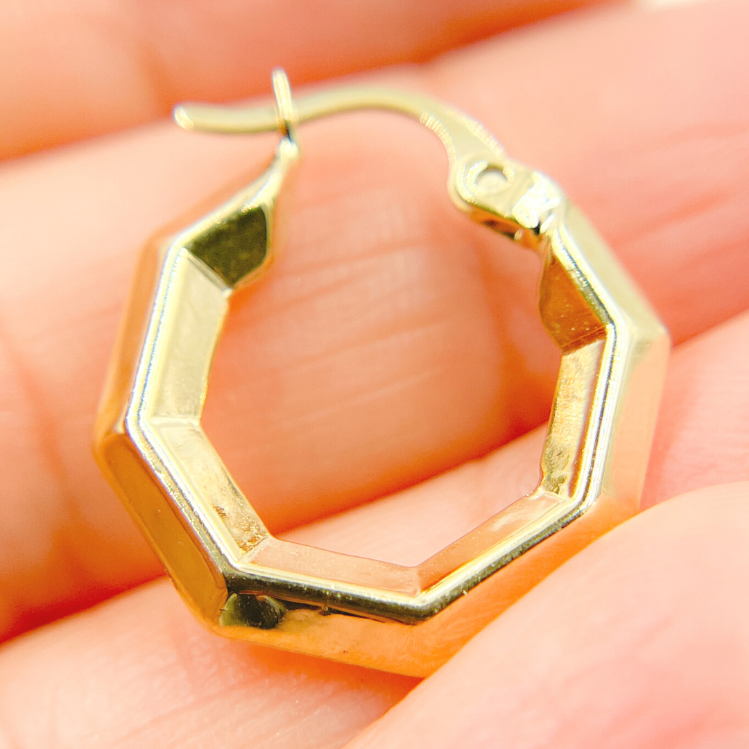 GER132. 14K Solid Gold Hexagon Hoop