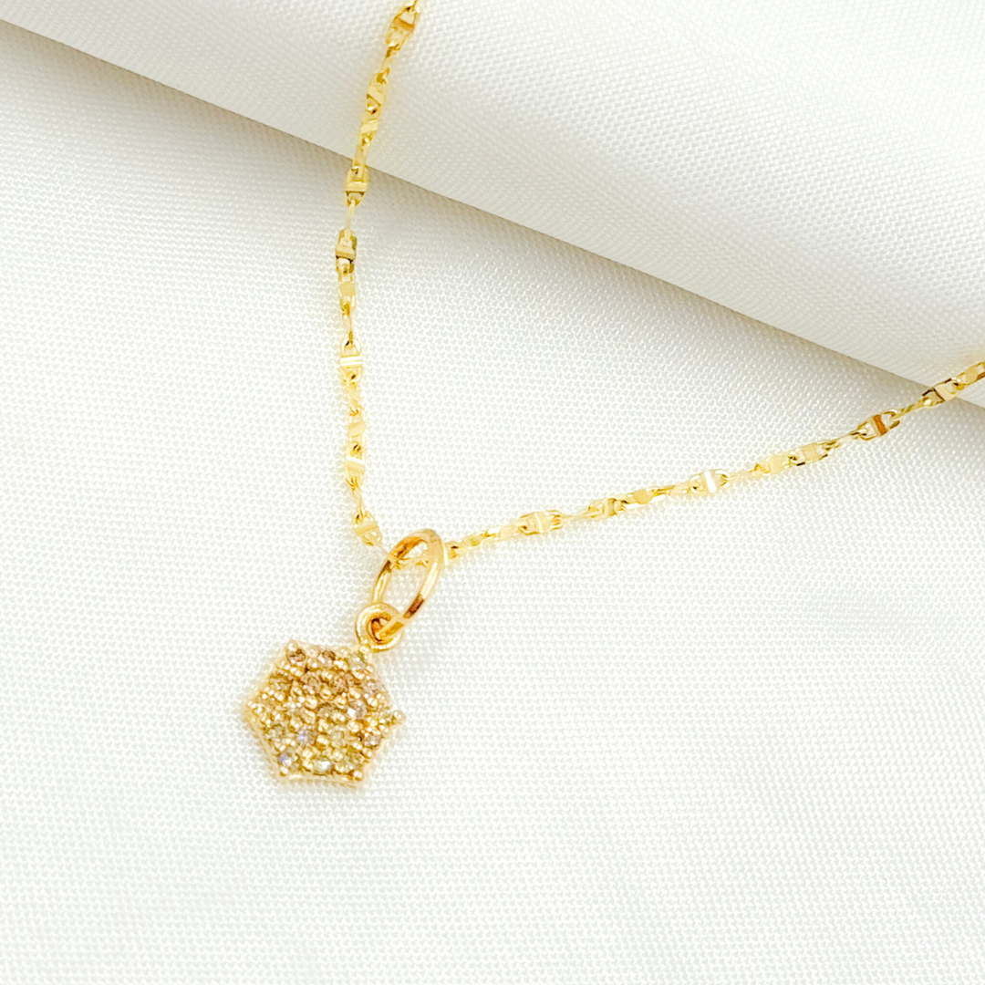 14K Solid Gold Hexagon Shape Charm with Diamonds. GDP480