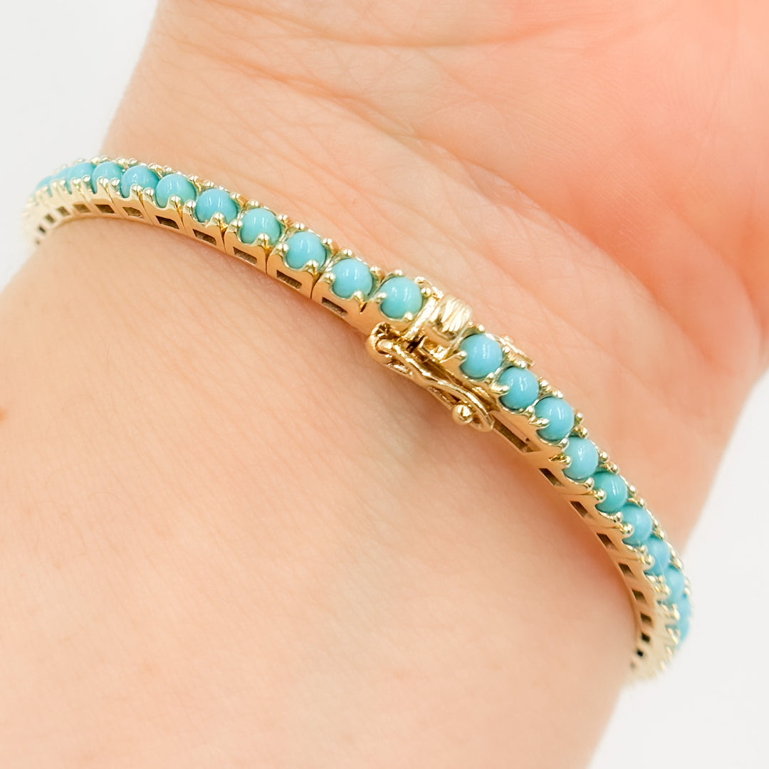 BNZ68424TQ. 14K Solid Yellow Gold Turquoise Bangle