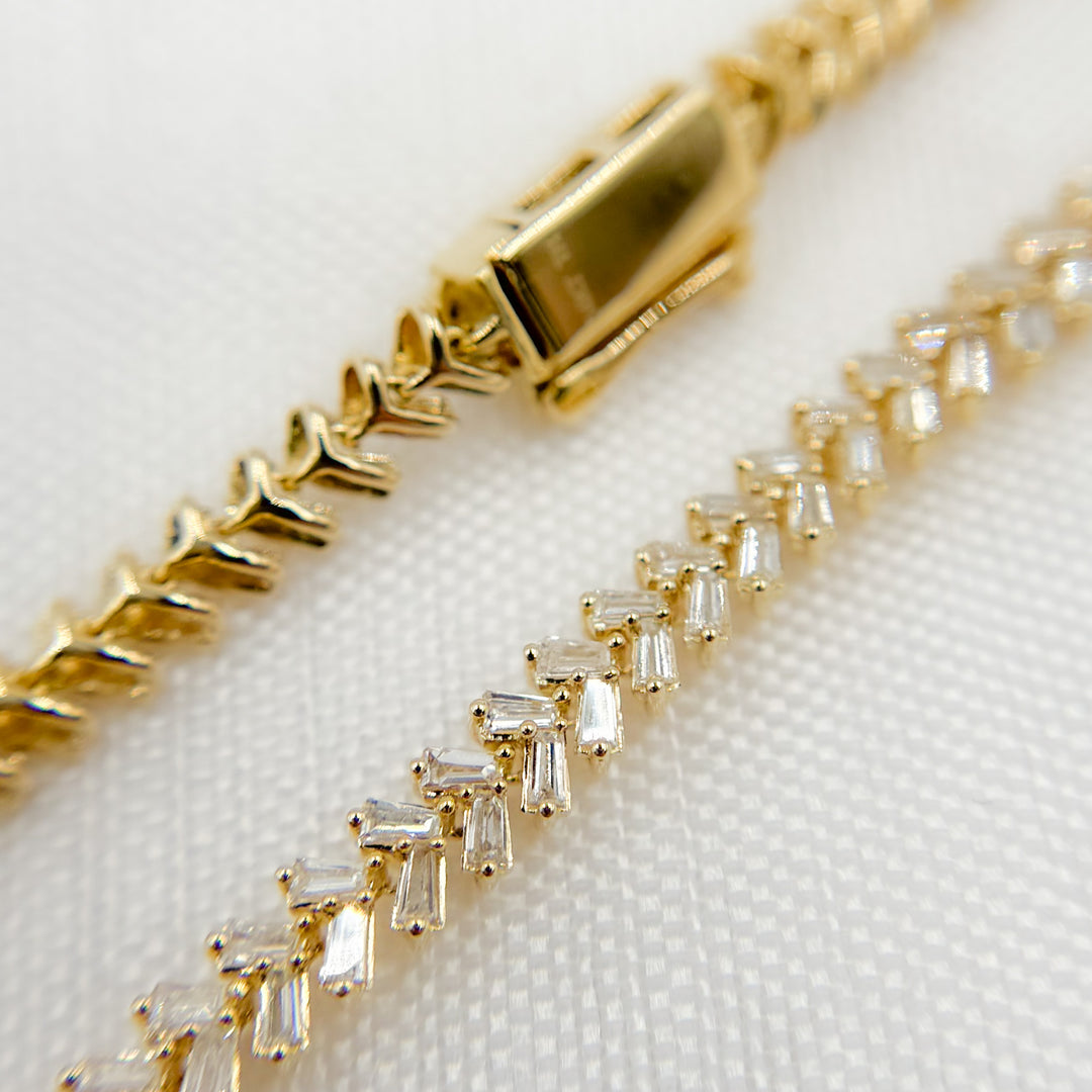 NK402201. 14K Solid Gold Baguette Diamond and Solitaire Emerald Necklace