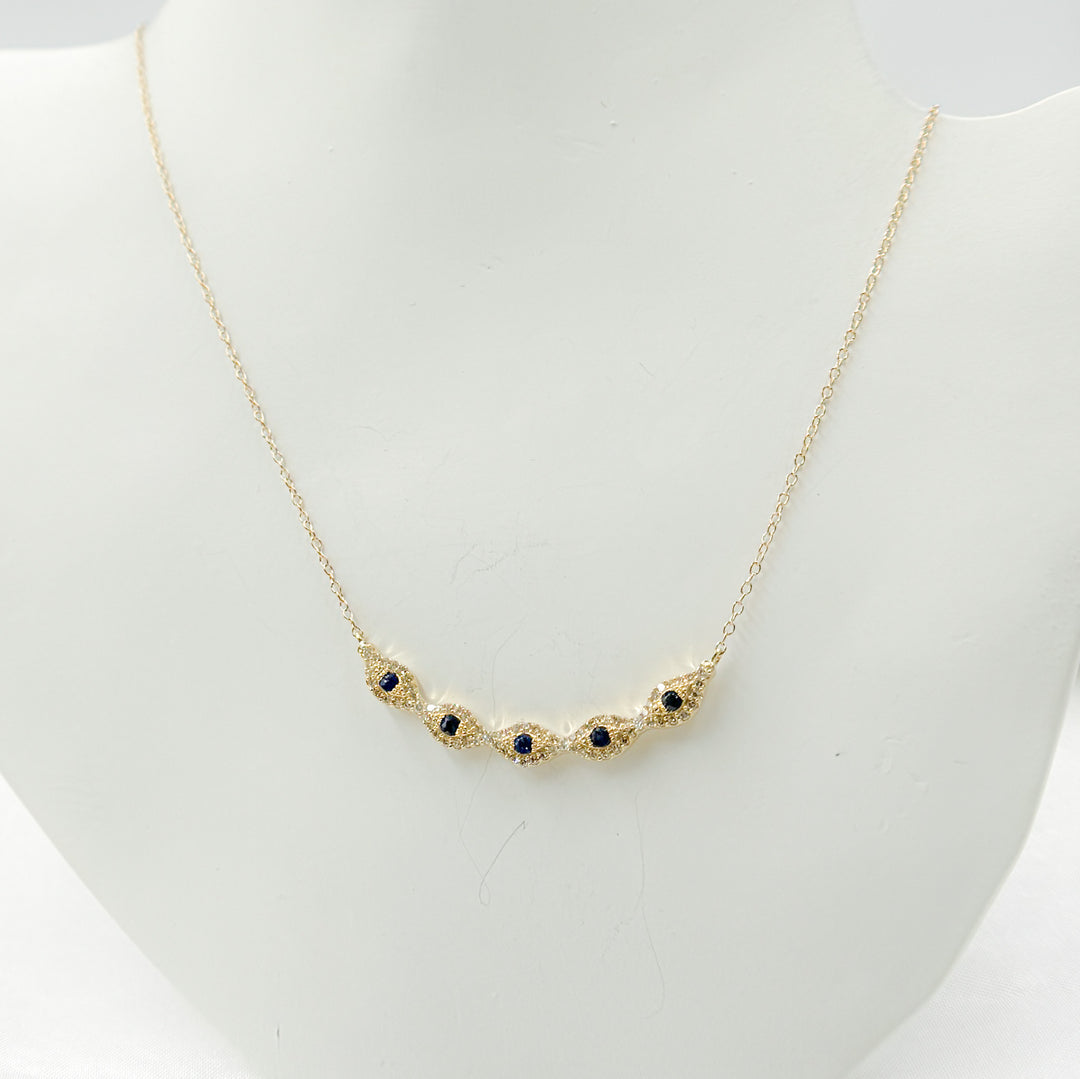 14k Solid Gold Diamond and Blue Sapphire Eye Necklace. NFE70852BS