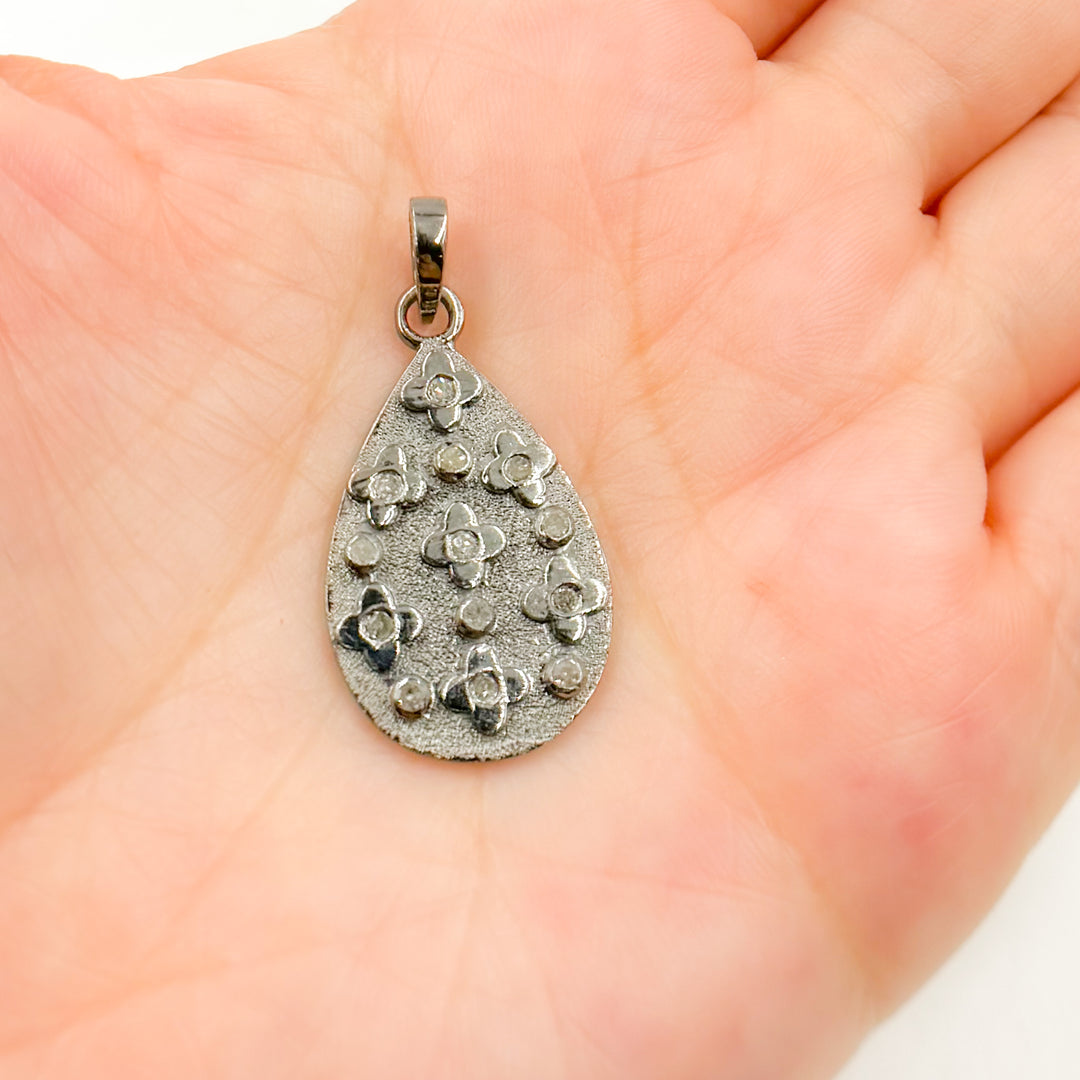 DP477. Diamond Sterling Silver Drop Flower Pendant