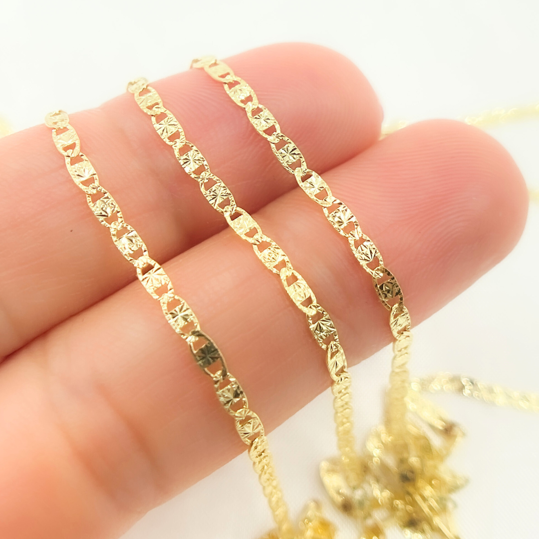 14k Solid Yellow Gold Diamond Cut Marina Link Chain. 040FVAV1BPS2D4L669byFt