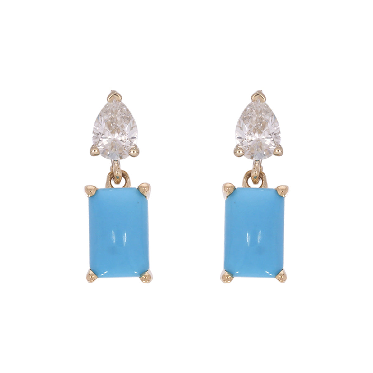 CE95814TQ6X4. 14k Solid Yellow Gold Turquoise & Diamond Dangle Studs