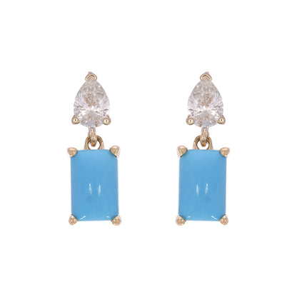 CE95814TQ6X4. 14k Solid Yellow Gold Turquoise & Diamond Dangle Studs