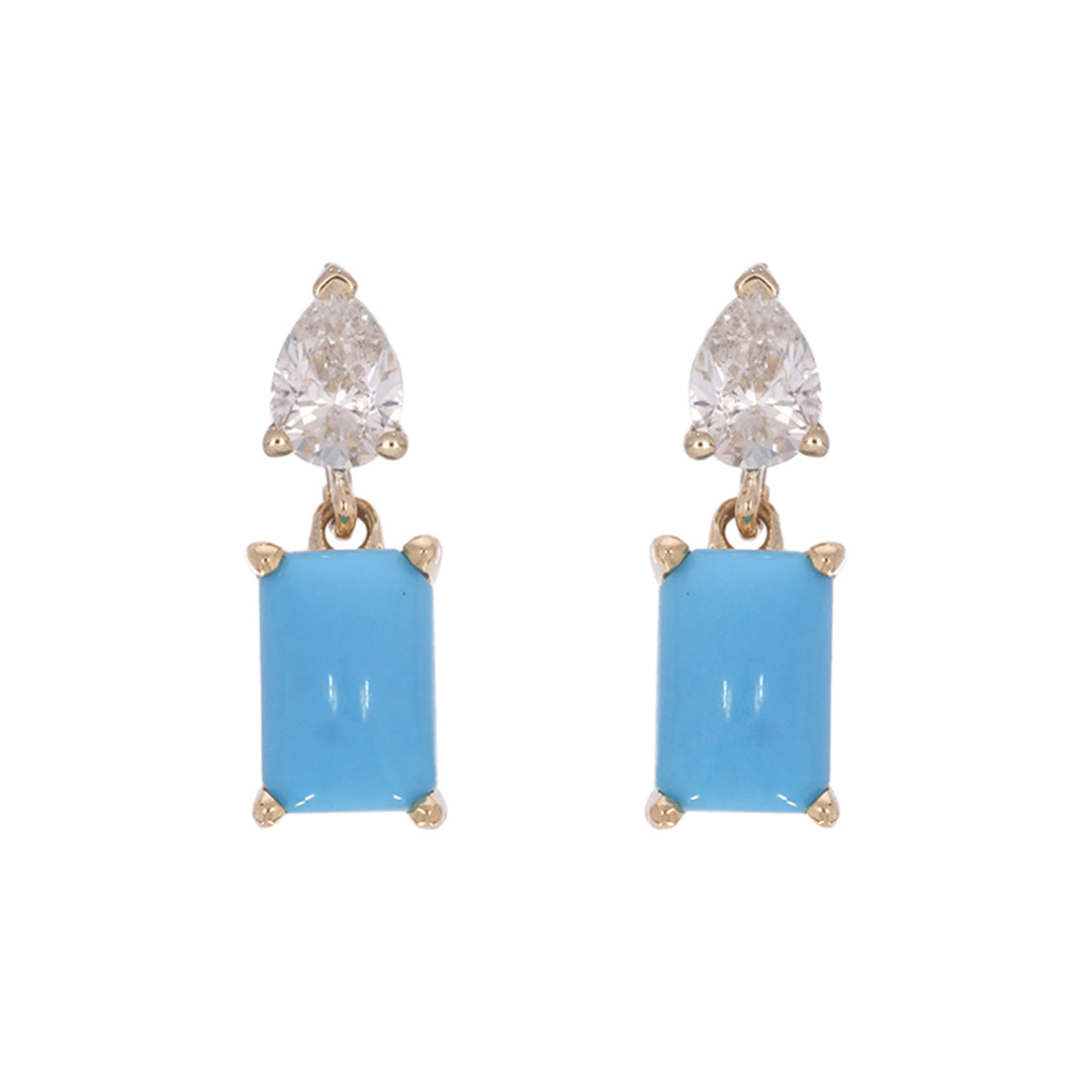 CE95814TQ6X4. 14k Solid Yellow Gold Turquoise & Diamond Dangle Studs