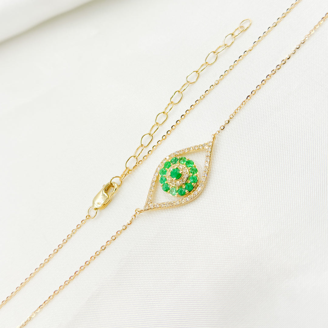 14K Solid Gold Diamond and Emerald Eye Necklace. CN96322EM