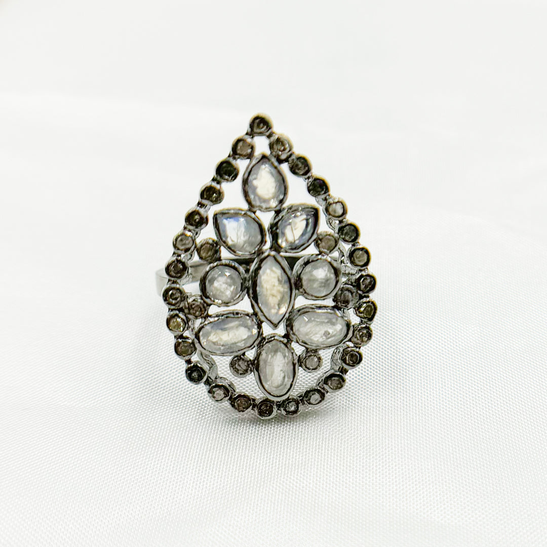 DR027. Diamond Sterling Silver Drop Ring