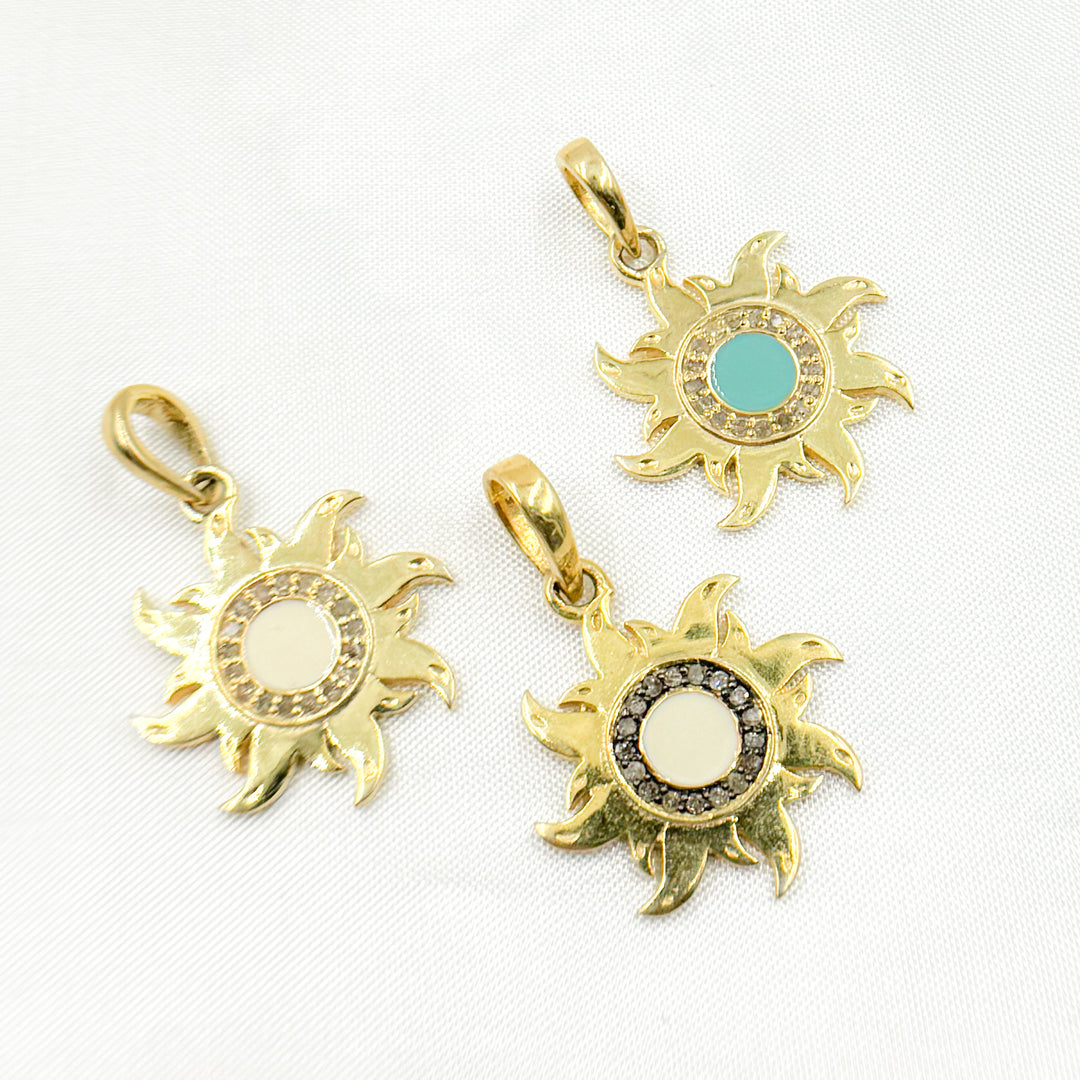 DP652A. Diamond Sterling Silver Sun Enamel Pendant