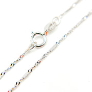 14K White Solid Gold Flat Bar and Singapore Link Necklace