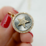 Load image into Gallery viewer, 14k Solid Gold and Sterling Silver Black Rhodium Diamond Circle and Star Charm. KSG66
