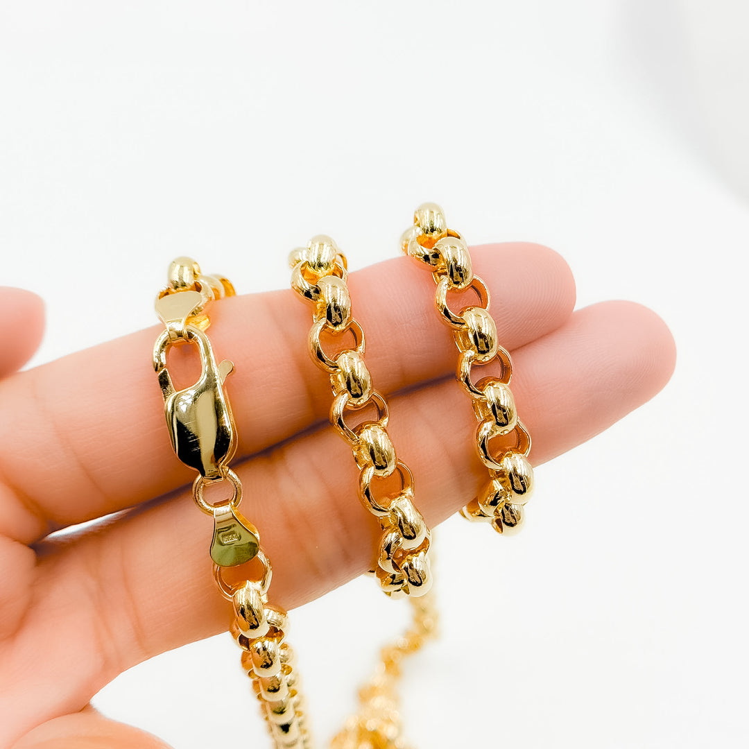 000HVR0534000. 14K Solid Yellow Gold Round Rolo Hollow Chain Necklace