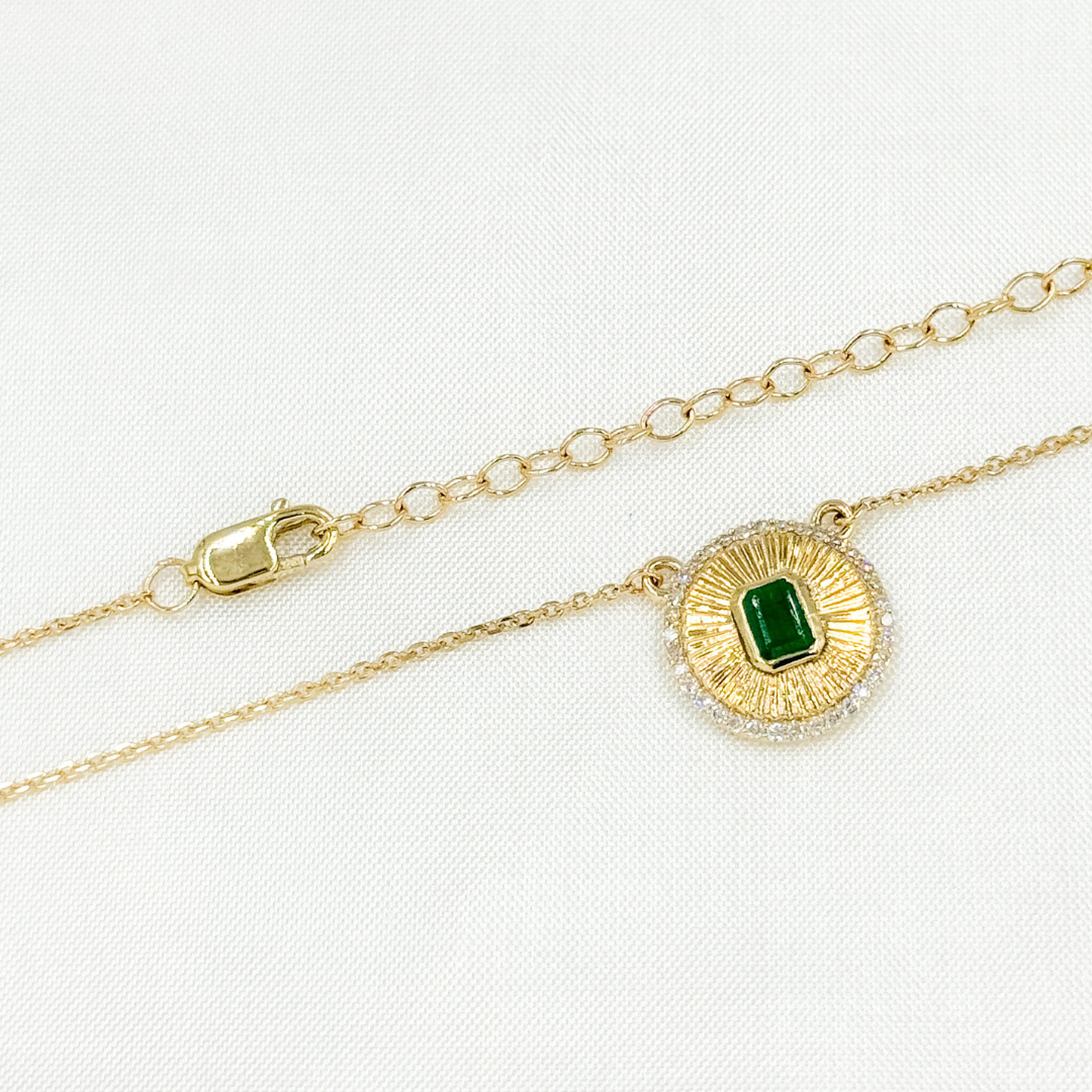 14k Solid Gold Emerald and Diamond Charm Necklace. CN96236EM