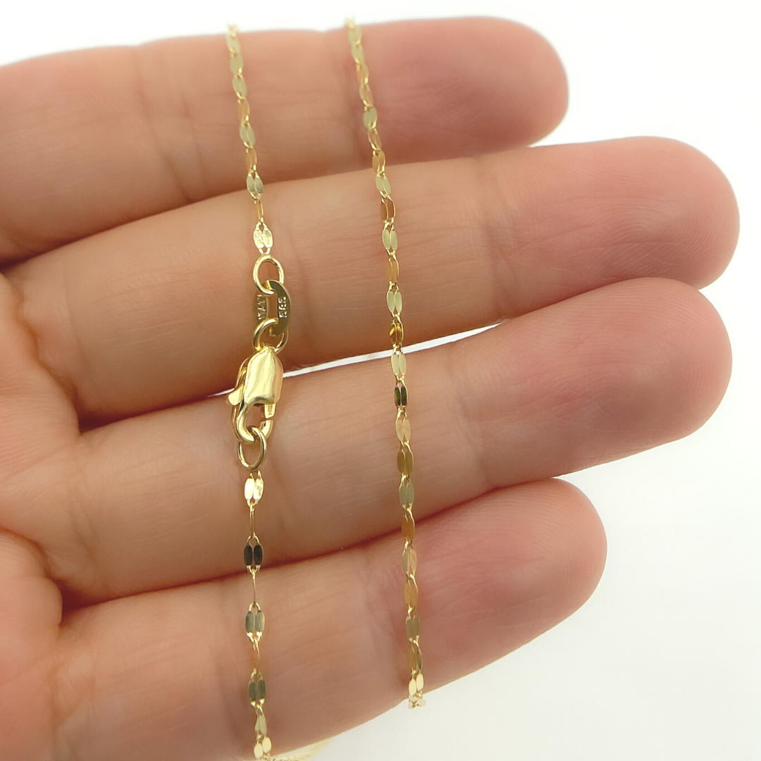 027FV10. 14K Solid Gold Flat Marina Chain