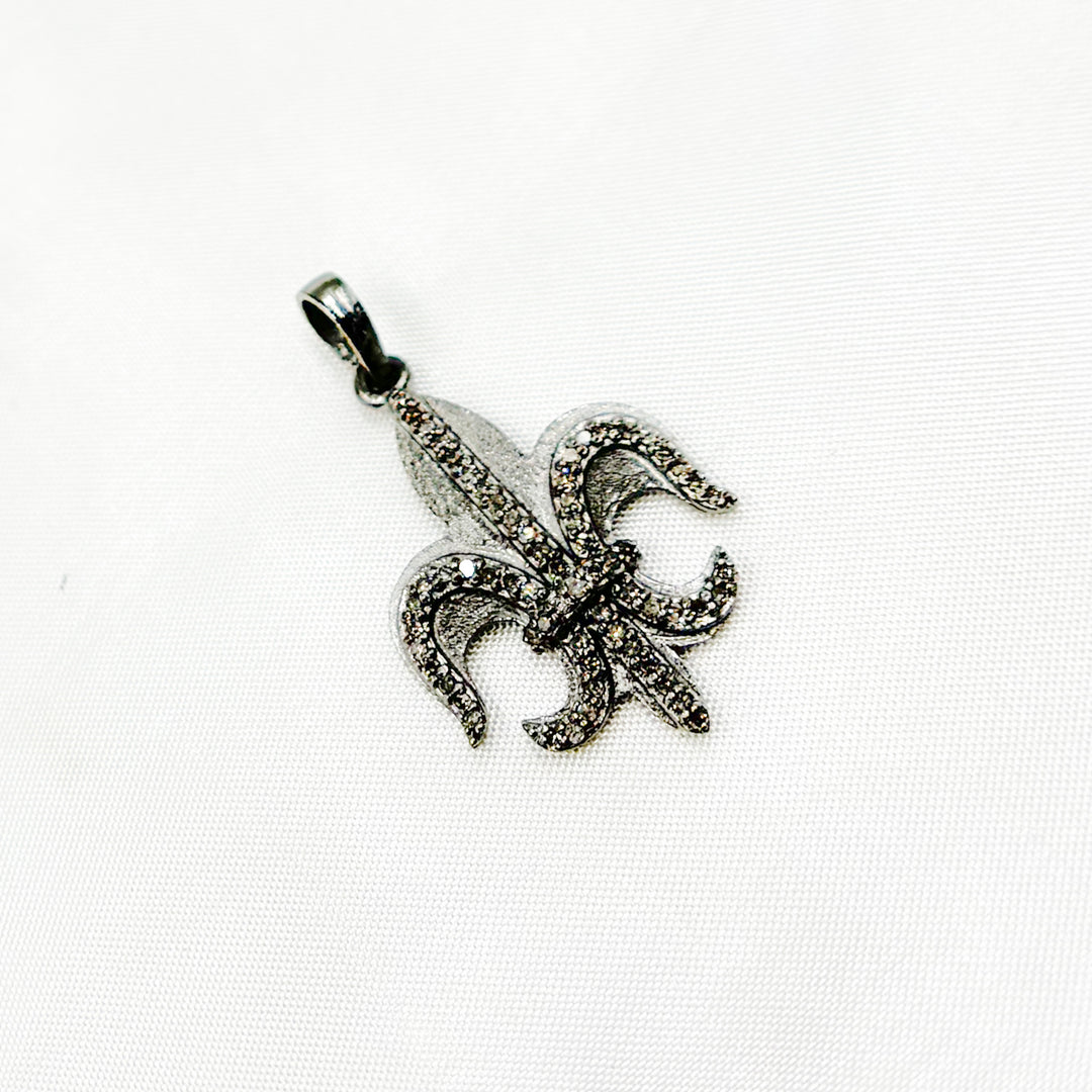 DP256. Diamond Sterling Silver Fleur De Lis Shape Pendant