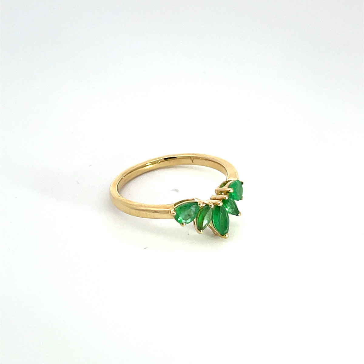 14k Solid Yellow Gold Emerald Flower Ring.