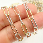 Load image into Gallery viewer, 925 Sterling Silver Tri-color Diamond Cut Paperclip Chain.Y8GRS
