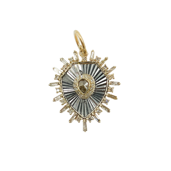 Black Rhodium Sterling Silver with Diamonds Shield Shape Charm