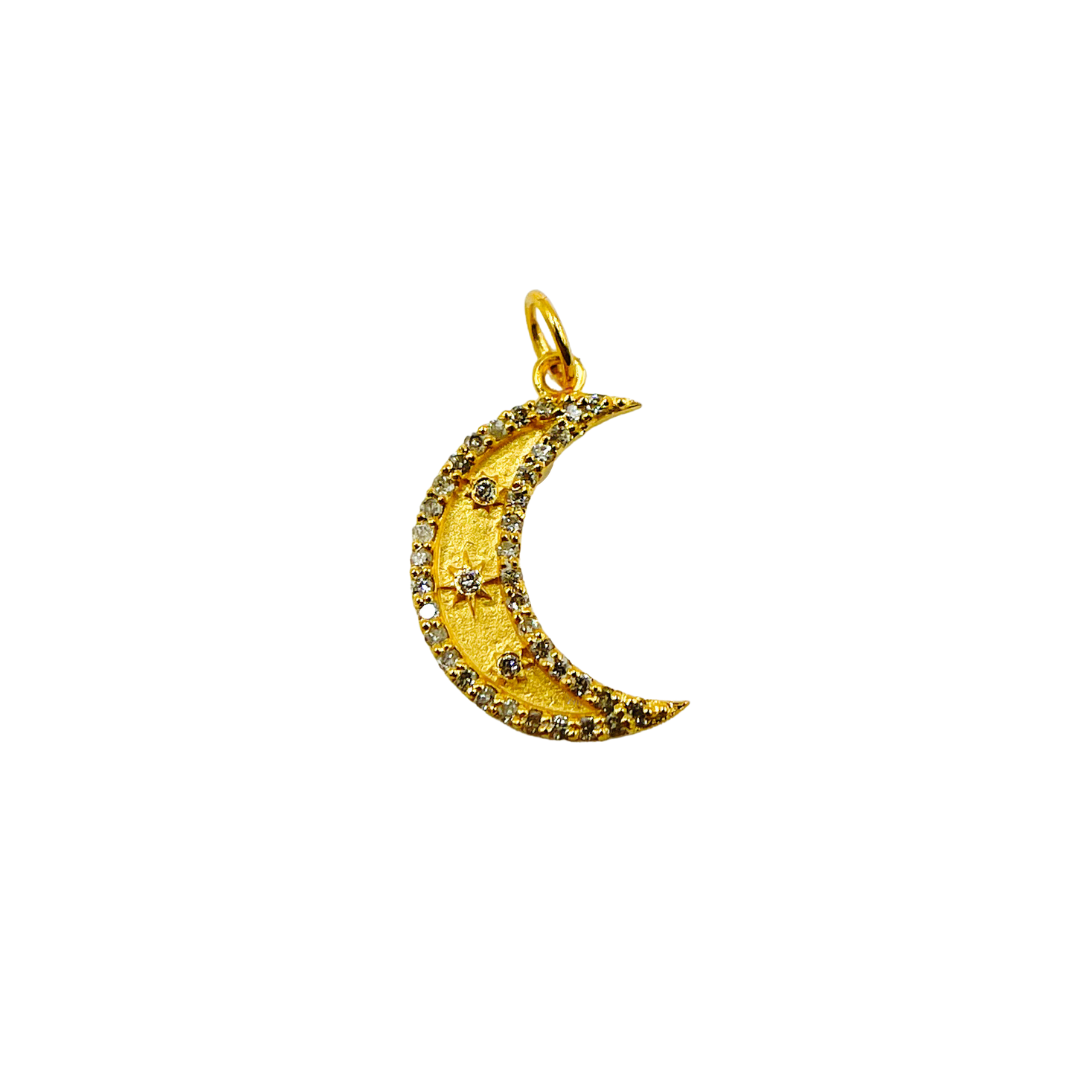 14K Solid Gold Diamond Moon and Stars Charm. GDP124