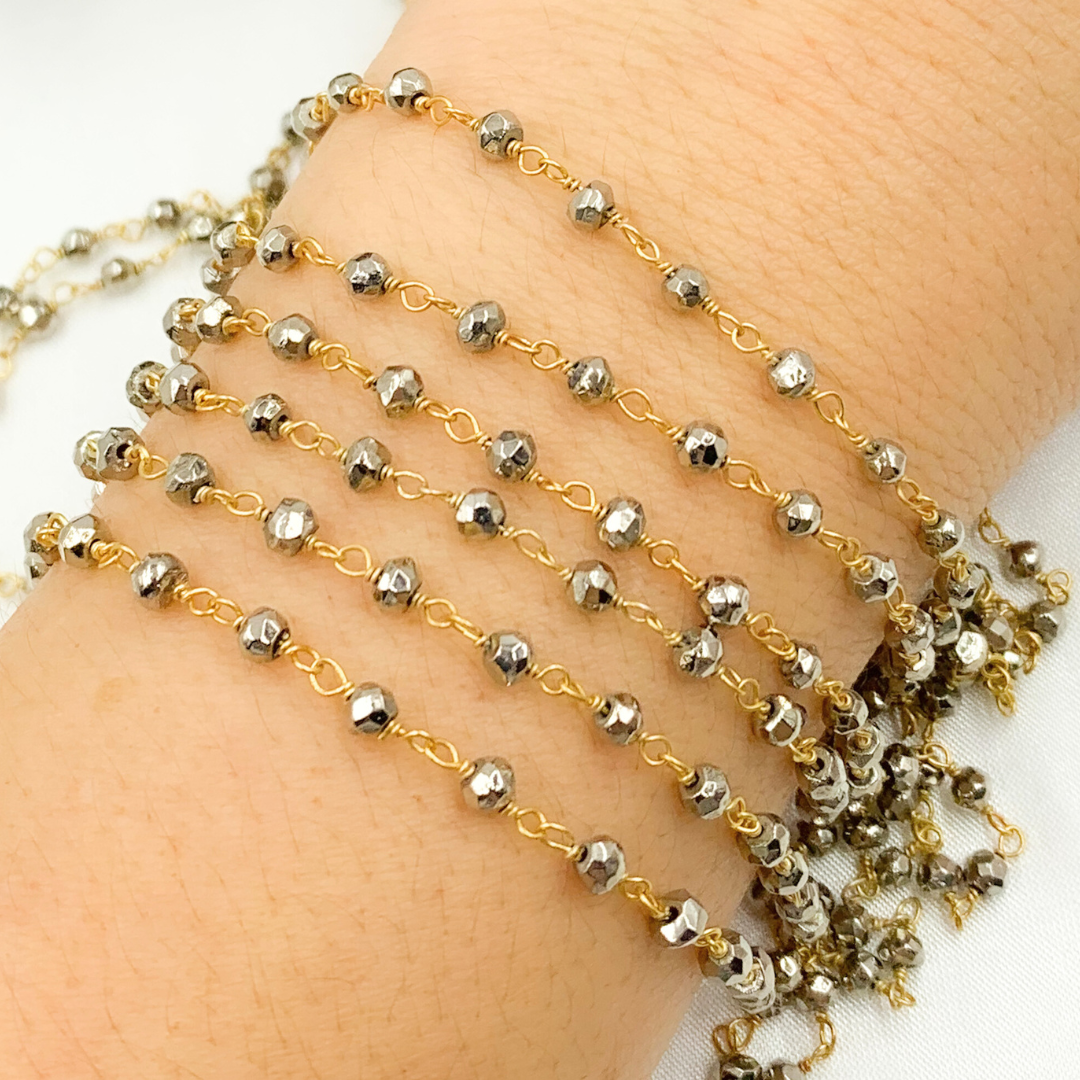 Steel Pyrite Gold Plated 925 Sterling Silver Wire Chain.