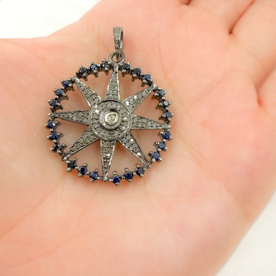 Silver Rounded Star Buy Diamond Sterling Silver Round Star Pendant with Polki