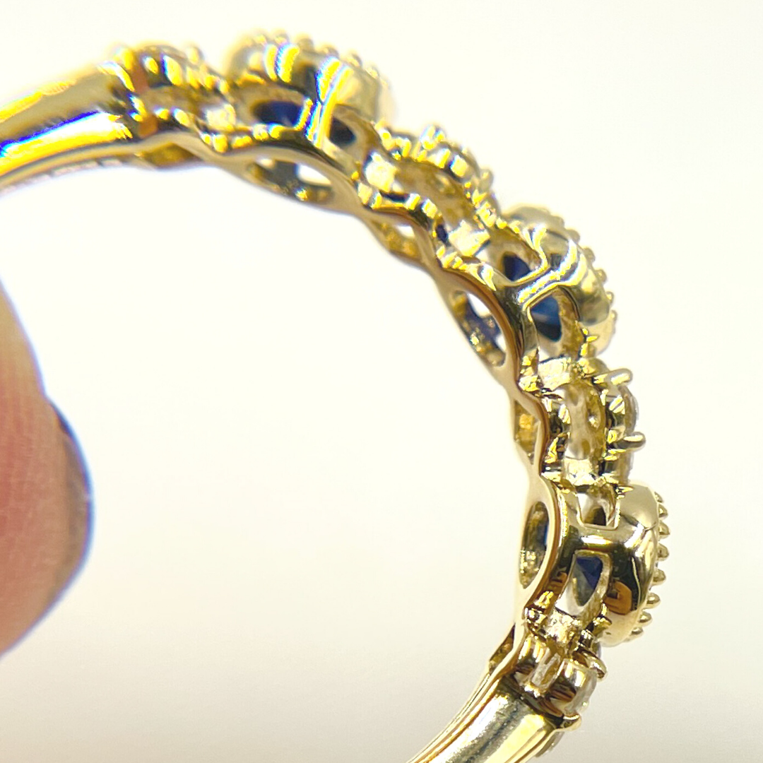 14K Solid Yellow Gold Diamond and Blue Sapphire Ring. RAC01373BS