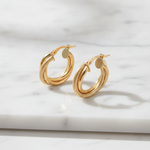 Load image into Gallery viewer, 15850006741. 14K Solid Gold Smooth and Textured Twisted Triple Hollow Hoop Earrings