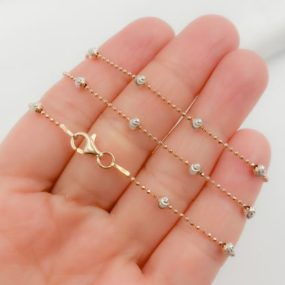 STRM003RW. Rose Gold Plated and White Sterling Silver Satellite Necklace