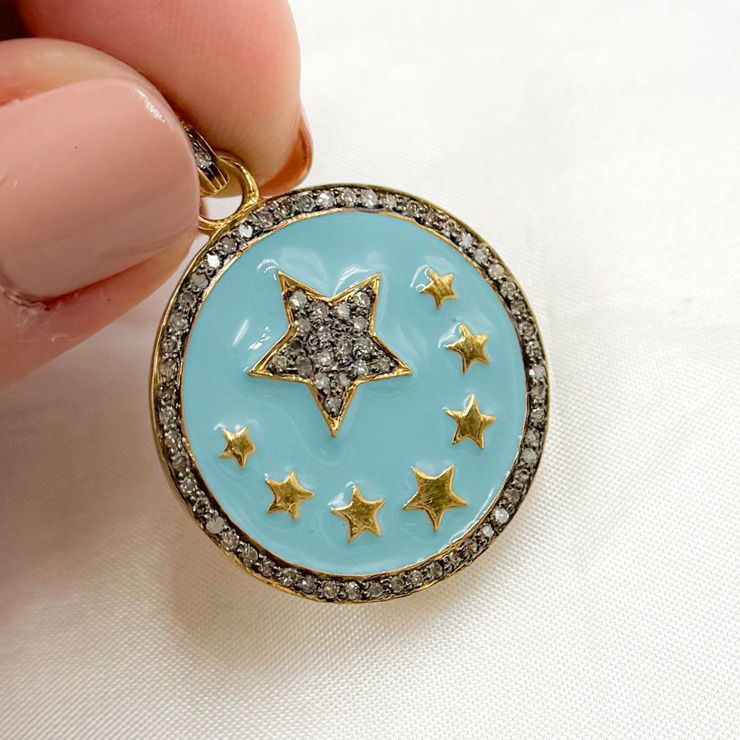 DP517A. Diamond Sterling Silver Star Round Enamel Pendant