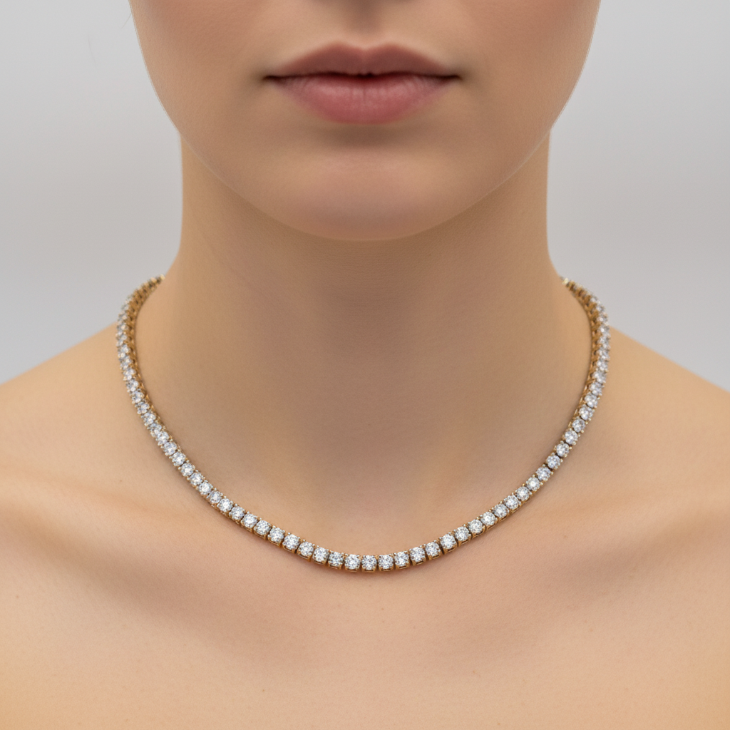 NFP71363. 14K Solid Gold Diamond Tennis Necklace