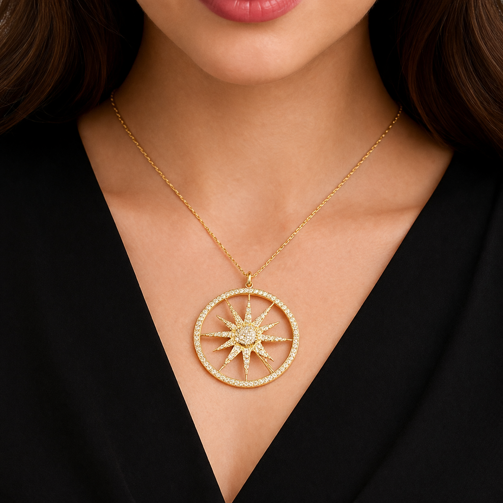 GDP430. 14K Solid Gold Diamond Circle & Star Charm