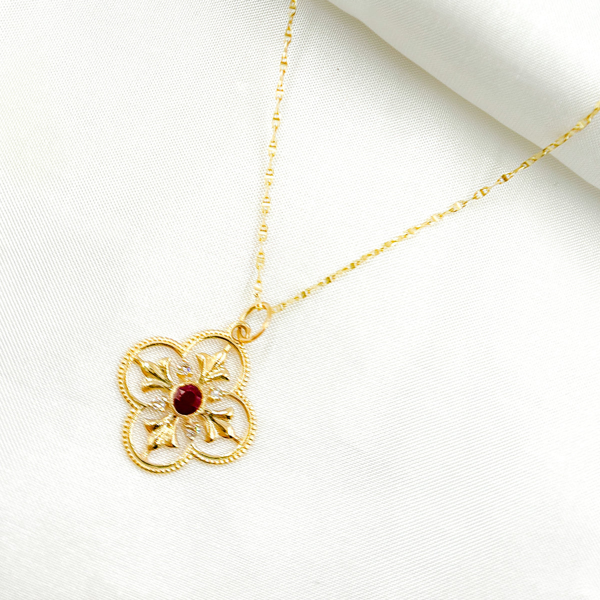GDP383. 14K Solid Gold Diamond and Gemstone Flower Charm