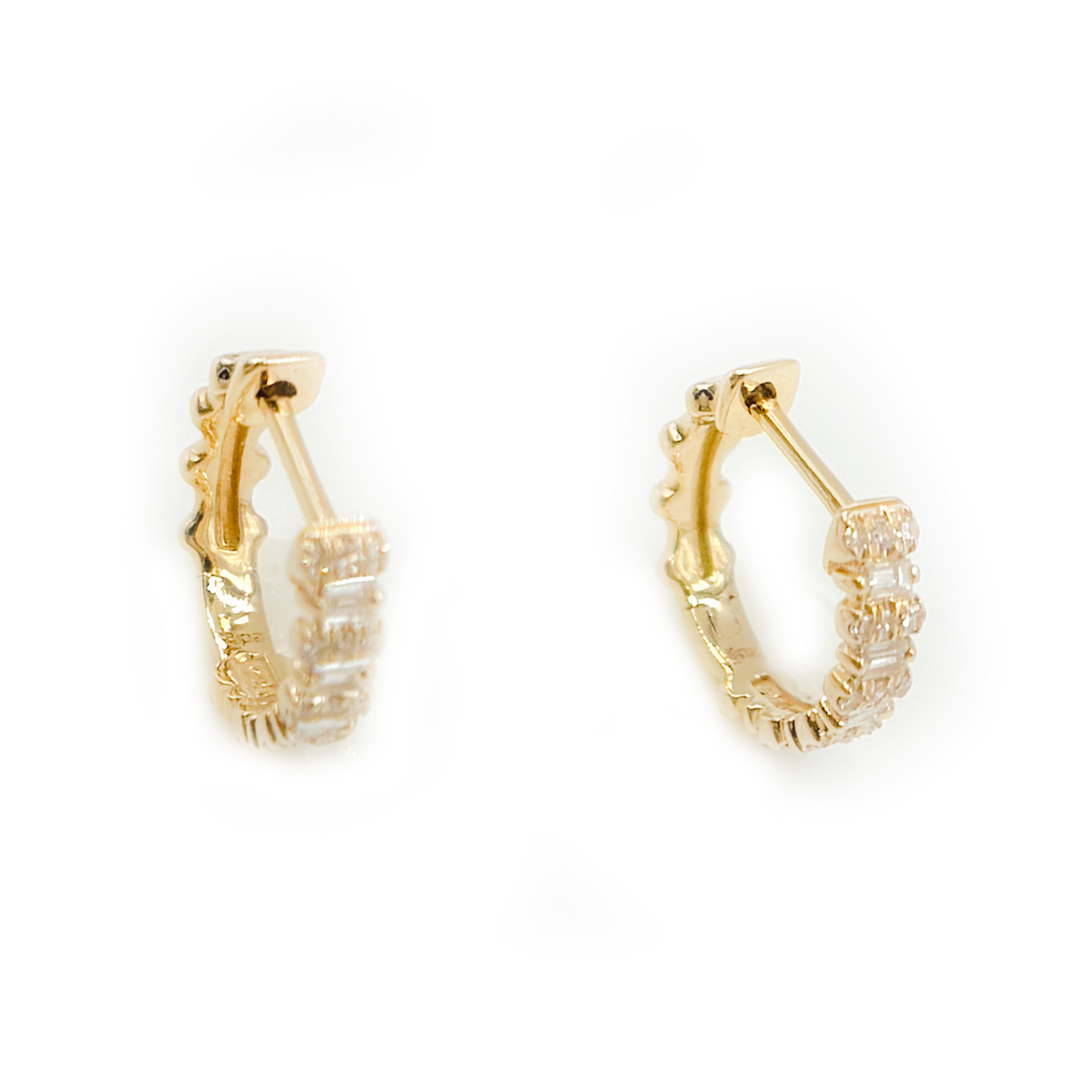 14k Solid Gold Diamond Huggie Earrings