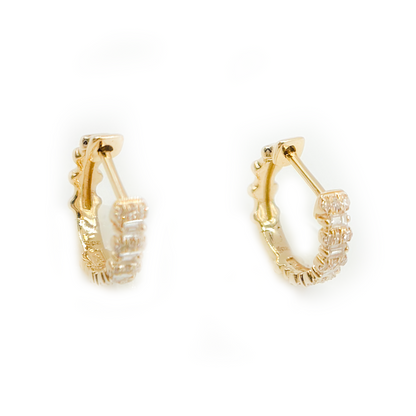 14k Solid Gold Diamond Huggie Earrings