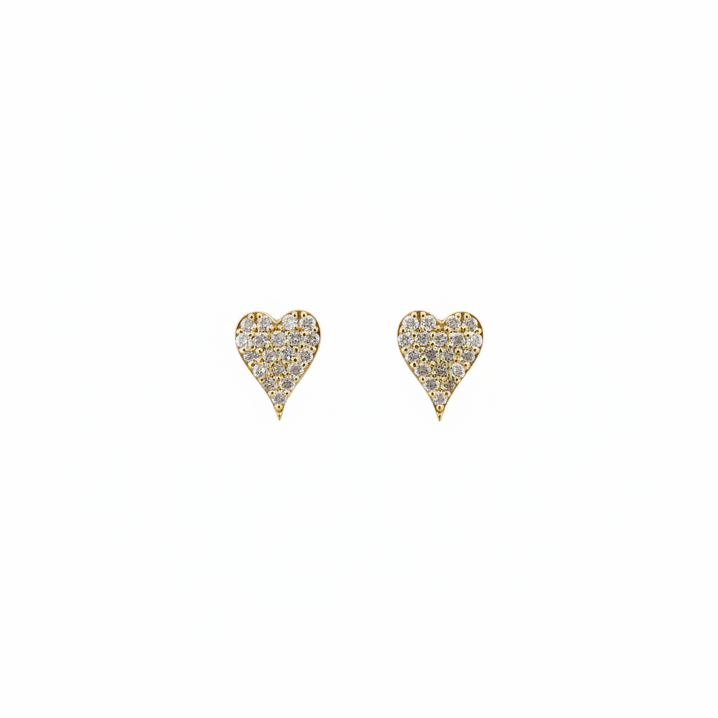 EFD54274. 14K Solid Gold Diamond Heart Earrings