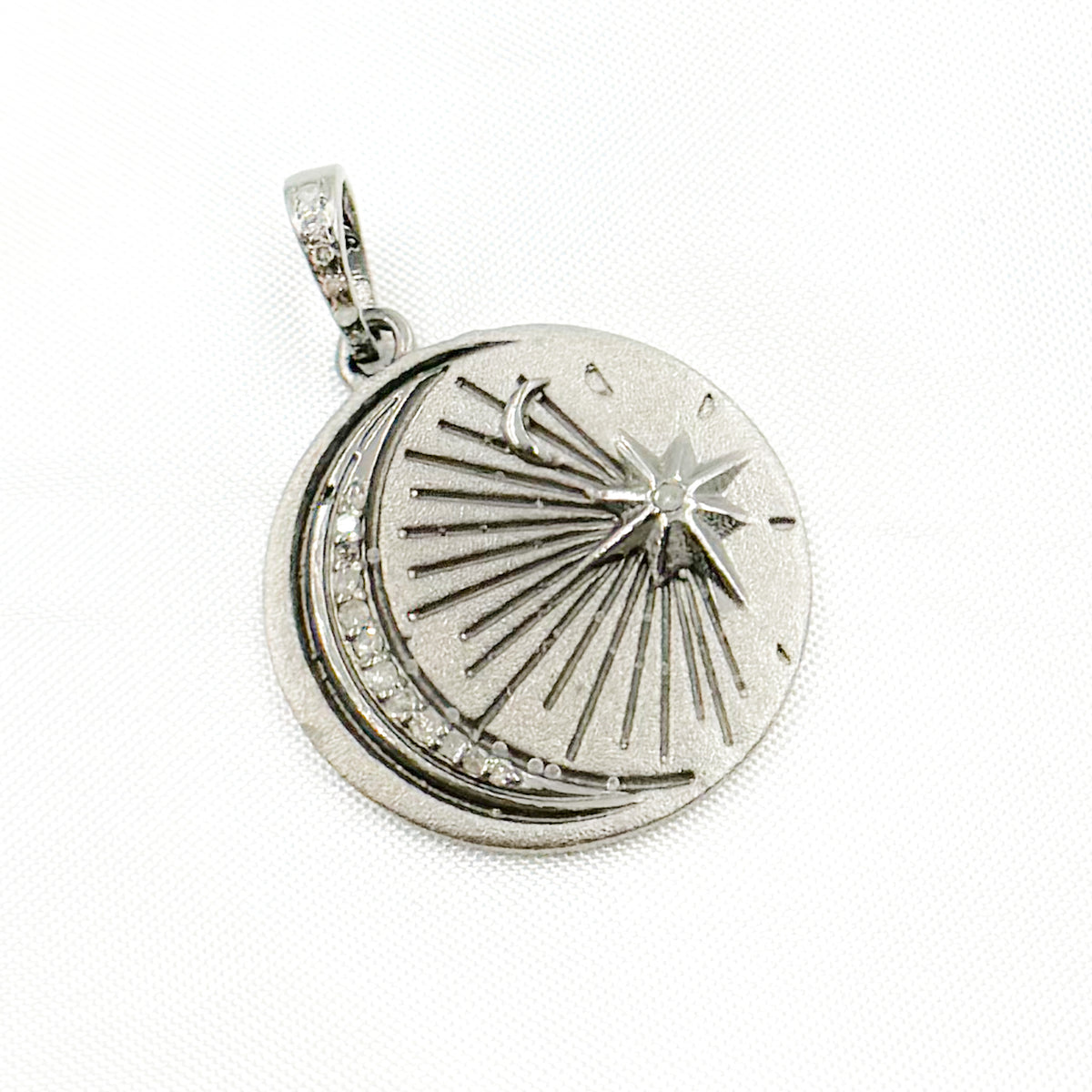 Diamond Sterling Silver Moon & Star Round Pendant