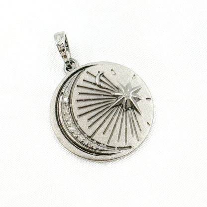 Diamond Sterling Silver Moon & Star Round Pendant