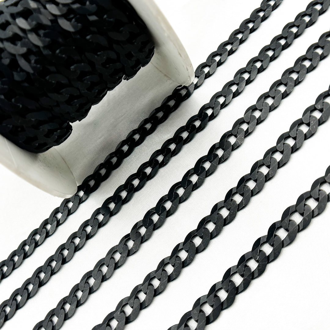 V78BR. Black Rhodium Matt Sterling Silver Flat Curb Chain